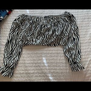 Zebra print long sleeve crop top